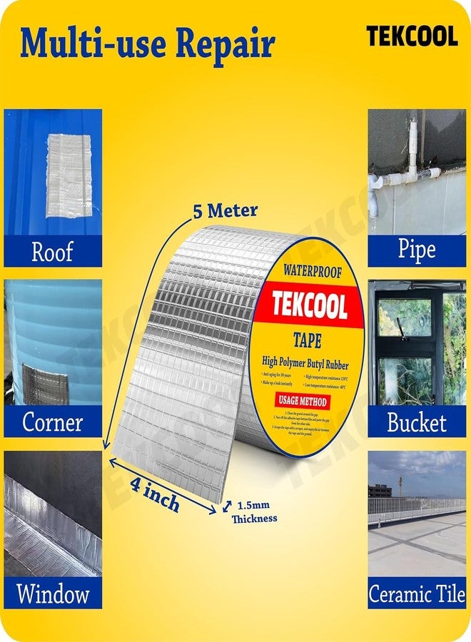 TEKCOOL شريط لاصق قوي للغاية مقاوم للماء من TEKCOOL لإصلاح دائم من الألومنيوم والبوتيل ورقائق المطاط، مناسب لتسربات الأسقف، والتشققات السطحية، وفجوات عتبات النوافذ، وسد القوارب، وتجديد المنازل (10 سم × 5 م (عبوة من قطعتين)). - Image 5